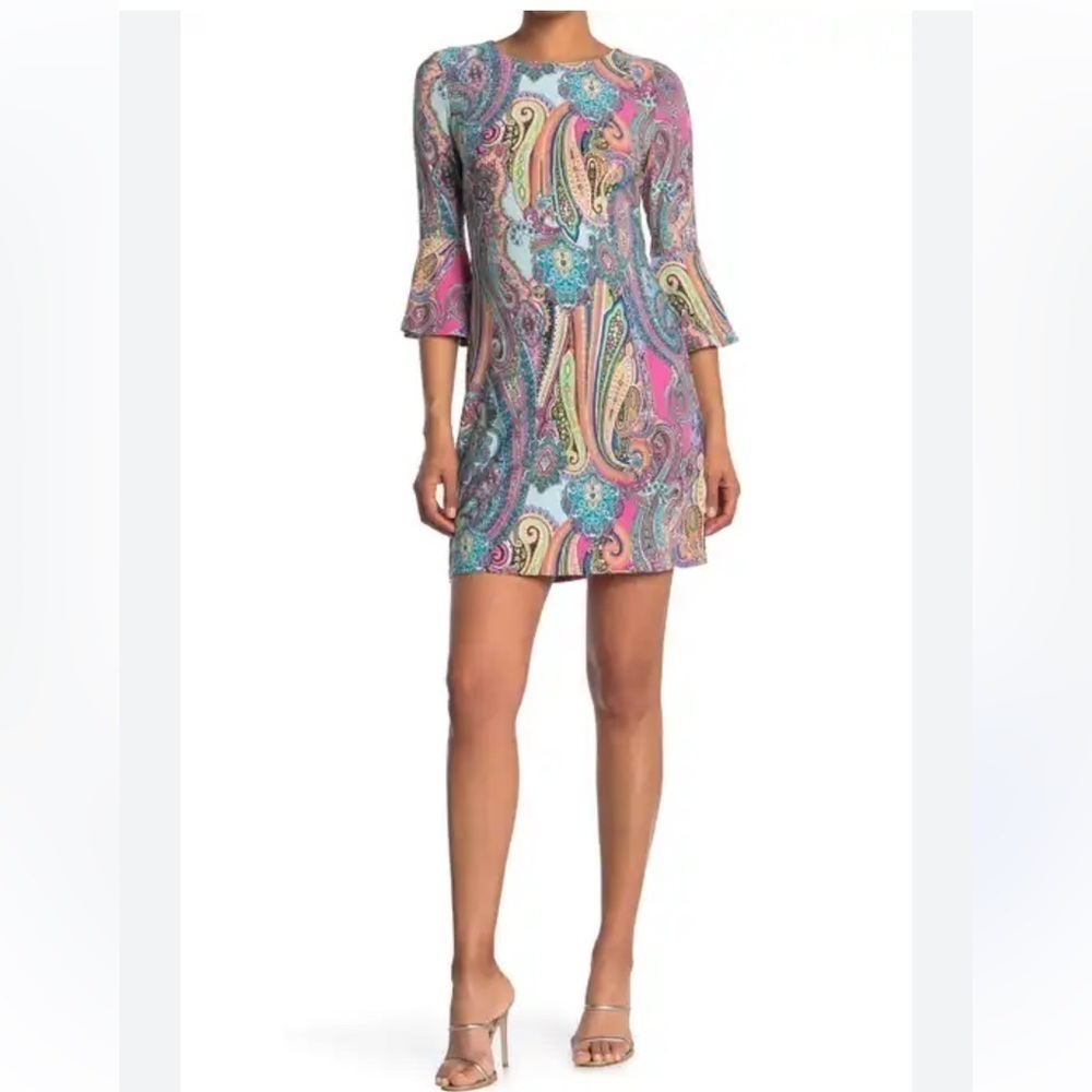 Tommy Hilfiger Jaipur Paisley Jersey Womens 3/4 Bell Sleeve Sheath Dress Size 6 - Picture 3 of 12